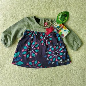 Desigual Infant Girl Cotton Long Sleeve Shirt 6-9 months Grey Blue Snowflakes